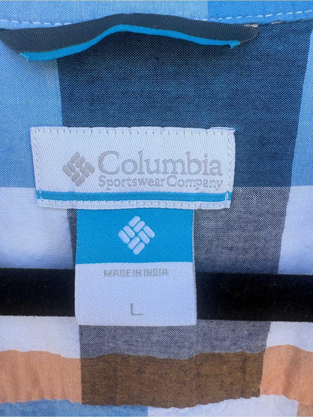 Columbia Men’s Short Sleeve Plaid Button-Up - Blue, Brown & White - Picture 6 of 16